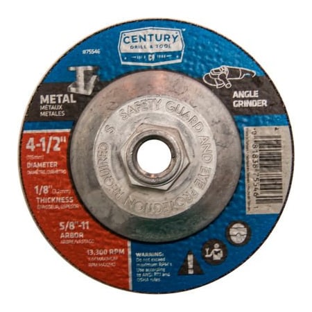 Century Drill & Tool Century Drill  Depressed Center Grinding Wheel 4-1/2" x 5/8-11"  Type 27 Aluminum Oxide 75546